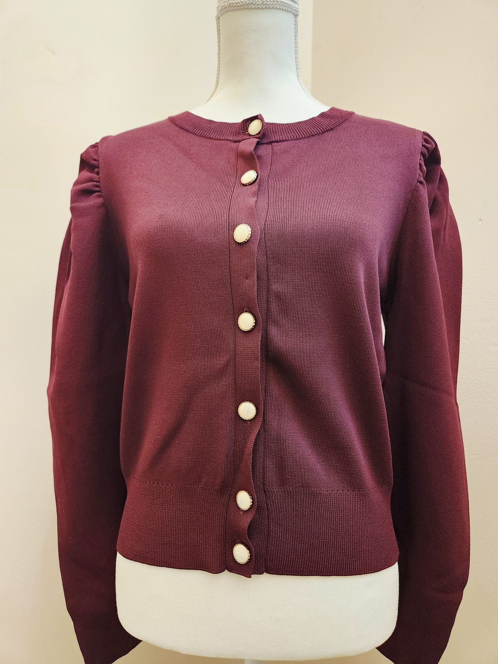 Zara Plum Button-Front Cardigan with Gold-Trim Buttons